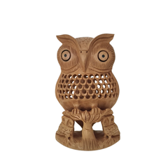 Handmade Wooden Jali Owl – Intricate Carved Decor Piece