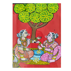 Hand-Painted Village Life Cheriyal Painting - Telangana Folk Art Wall Decor Cheriyala Painting