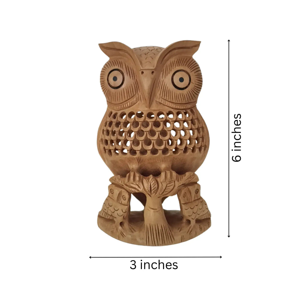 Handmade Wooden Jali Owl – Intricate Carved Decor Piece Wooden Decorative