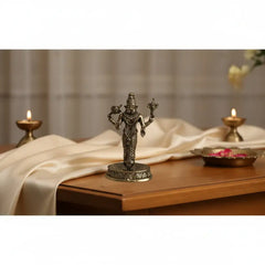 Exquisite Four-Armed Brass Idol of Ugra Narasimha (Man-Lion Avatar of Lord Vishnu) Brass Ware