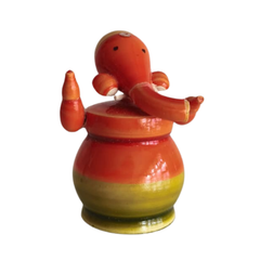 Warm-Toned Etikoppaka Lord Ganesha - Glossy Orange and Red Lacquer Figurine Etikoppaka Lacquerware