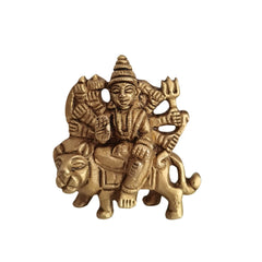 Brass Idol of Goddess Durga Riding Her Lion Vahana Brass Ware