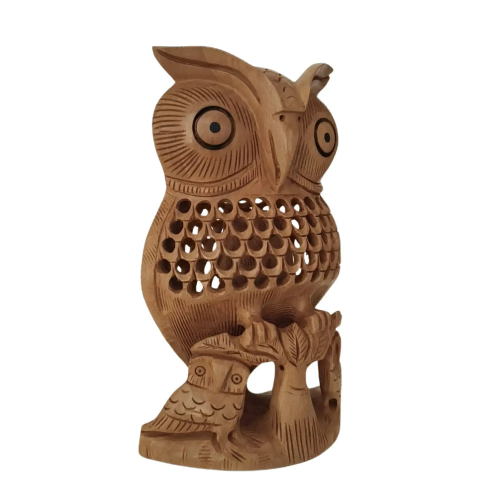 Handmade Wooden Jali Owl – Intricate Carved Decor Piece Wooden Decorative