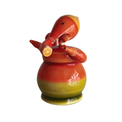 Warm-Toned Etikoppaka Lord Ganesha - Glossy Orange and Red Lacquer Figurine Etikoppaka Lacquerware