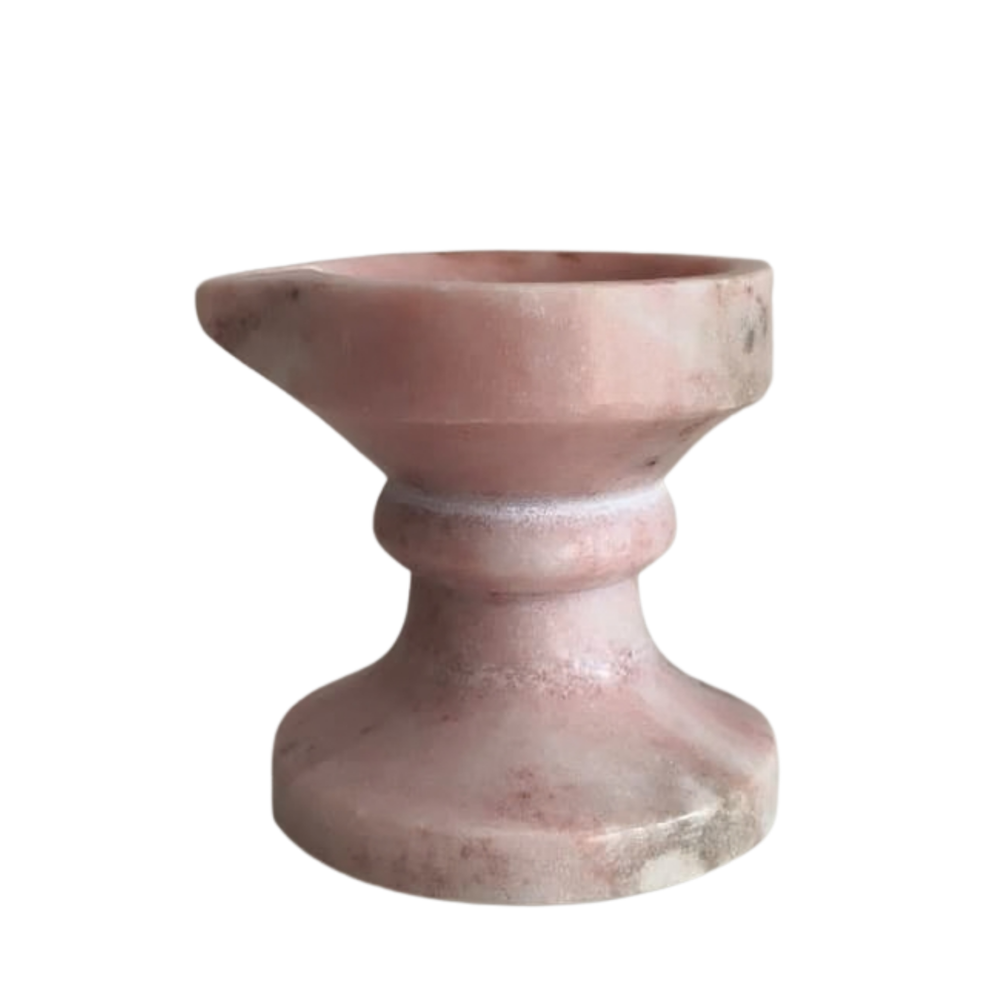 Handcrafted Pink Marble Diya with Stand Marble Soft Stone