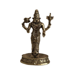 Exquisite Four-Armed Brass Idol of Ugra Narasimha (Man-Lion Avatar of Lord Vishnu) Brass Ware