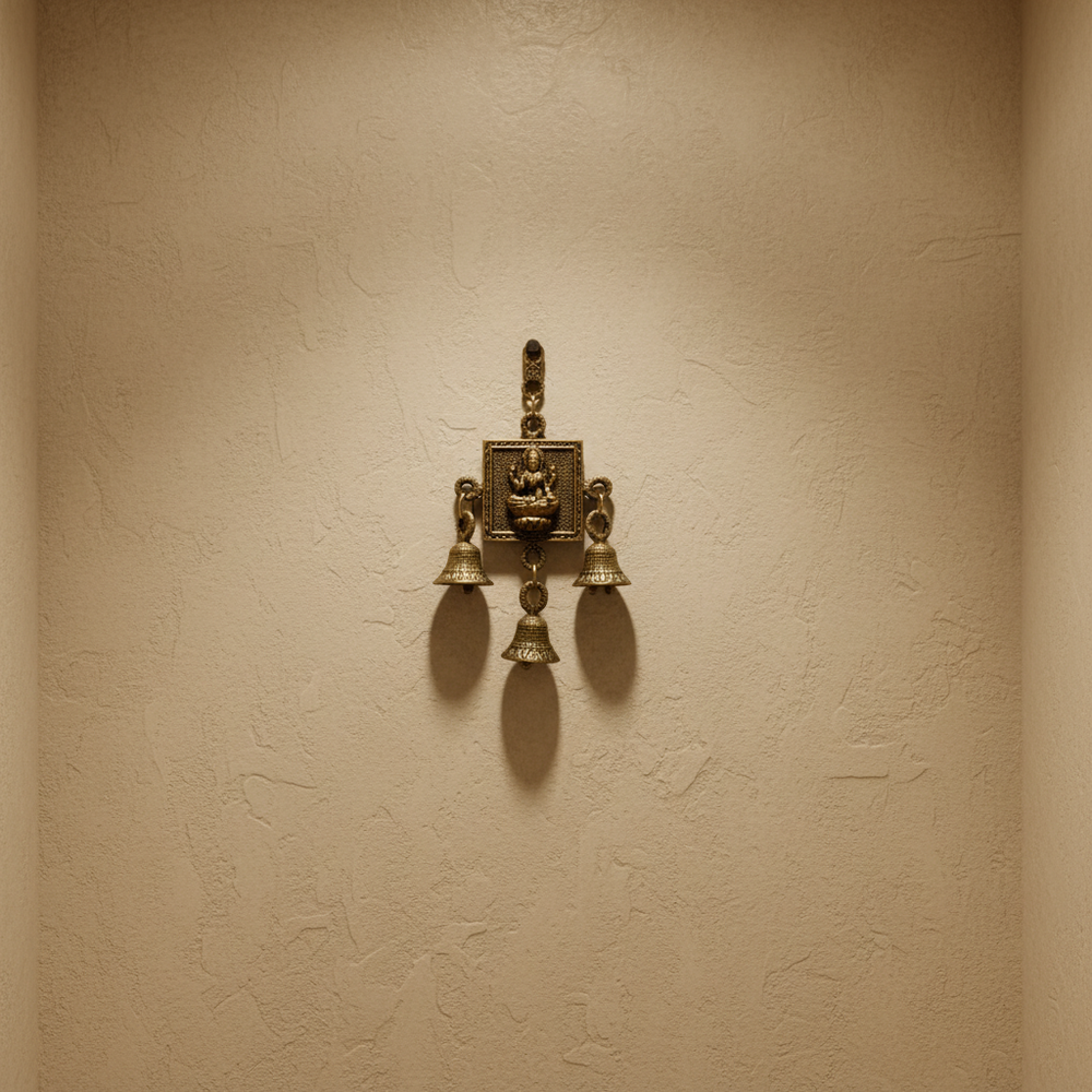 Brass Lakshmi Wall Hanging with Traditional Temple Bells Brass Artwork