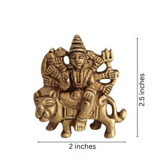 Brass Idol of Goddess Durga Riding Her Lion Vahana