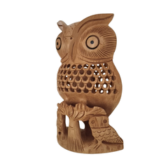 Handmade Wooden Jali Owl – Intricate Carved Decor Piece