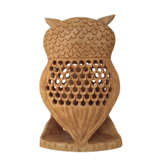 Handmade Wooden Jali Owl – Intricate Carved Decor Piece