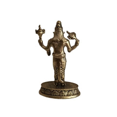 Exquisite Four-Armed Brass Idol of Ugra Narasimha (Man-Lion Avatar of Lord Vishnu) Brass Ware