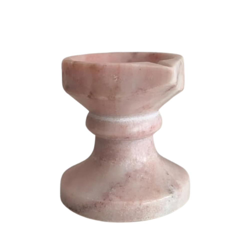 Handcrafted Pink Marble Diya with Stand Marble Soft Stone