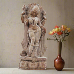 Parvathi Sculpture in Red Marble – Divine Grace and Strength