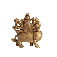 Brass Idol of Goddess Durga Riding Her Lion Vahana Brass Ware