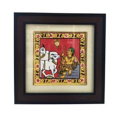 Traditional Cowherd with Bulls - Cheriyal Folk Art Painting Cheriyala Painting