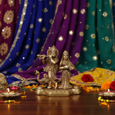 Brass Radha Krishna Idol with Flute and Peacock – Symbol of Eternal Love and Devotion