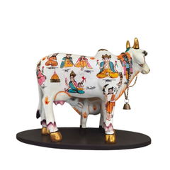 Kamadhenu Resin Cow with Calf | Decorative Spiritual Figurine