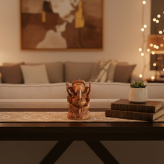 Wooden Ganesh Statue with Turban | Handcrafted Hindu Deity Figurine