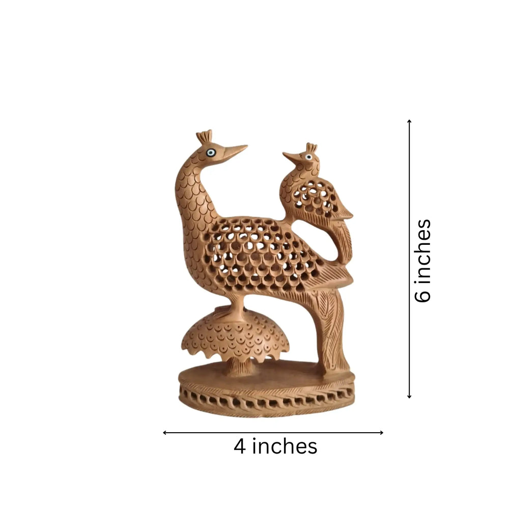 Hand-Carved Wooden Peacock Pair with Filigree Detail Wood Decorative