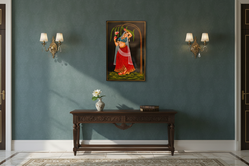 Tribal Woman Under Tree Holding Flower – Nirmal Painting Paintings