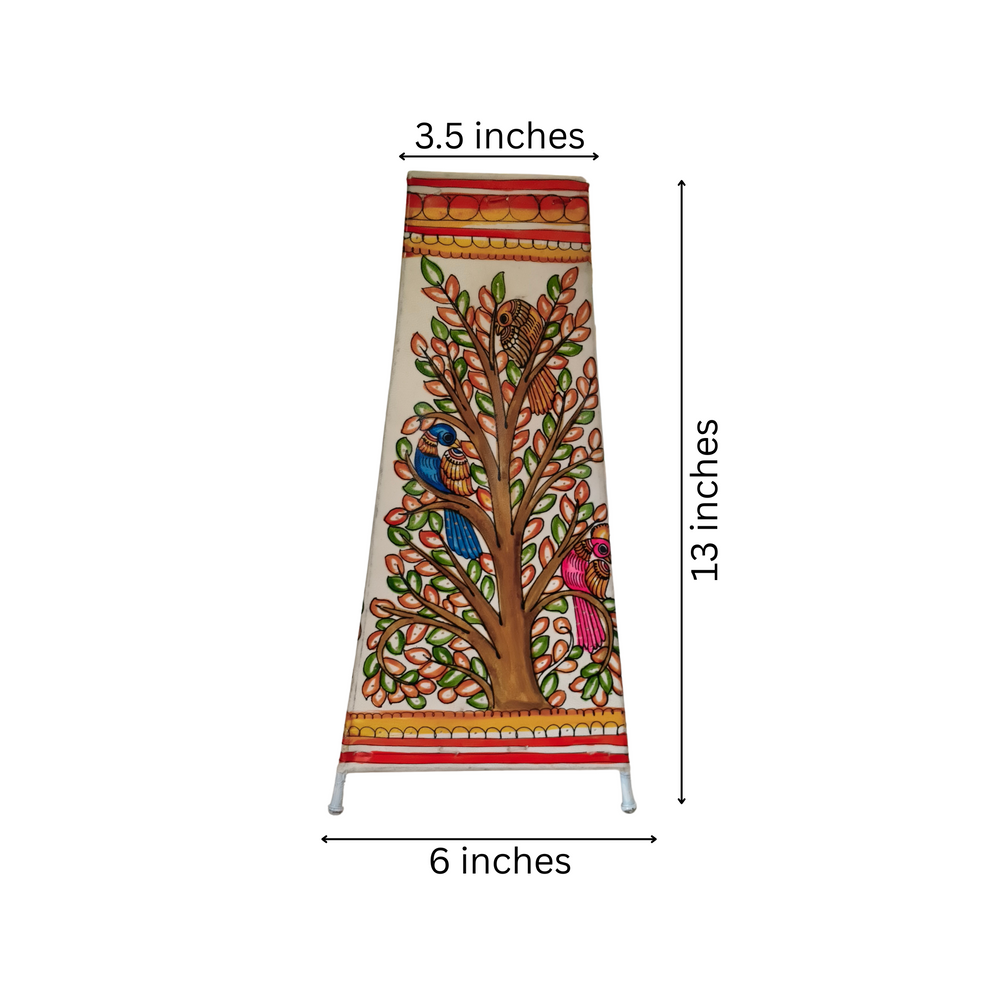 Hand-Painted Leather Lamp with Tree of Life and Colorful Birds Leather Paintings