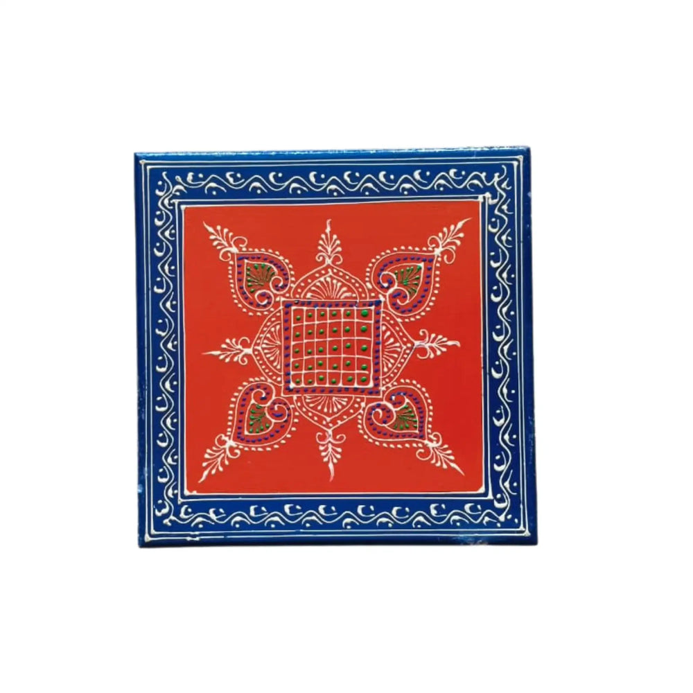 Hand-Painted Wooden Stool For Pooja (Chowki) with Traditional Design Wood Decorative