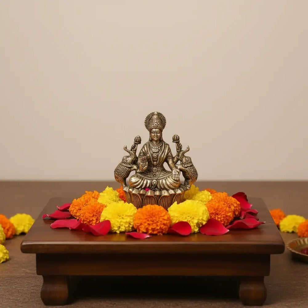 Auspicious Brass Gaja Lakshmi Idol with Elephants - Goddess of Power Brass Ware