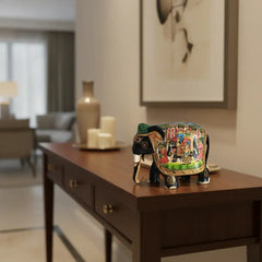 Black Painted Wooden Mughal Elephants – Elegant Decorative Figurines maruthi handicrafts