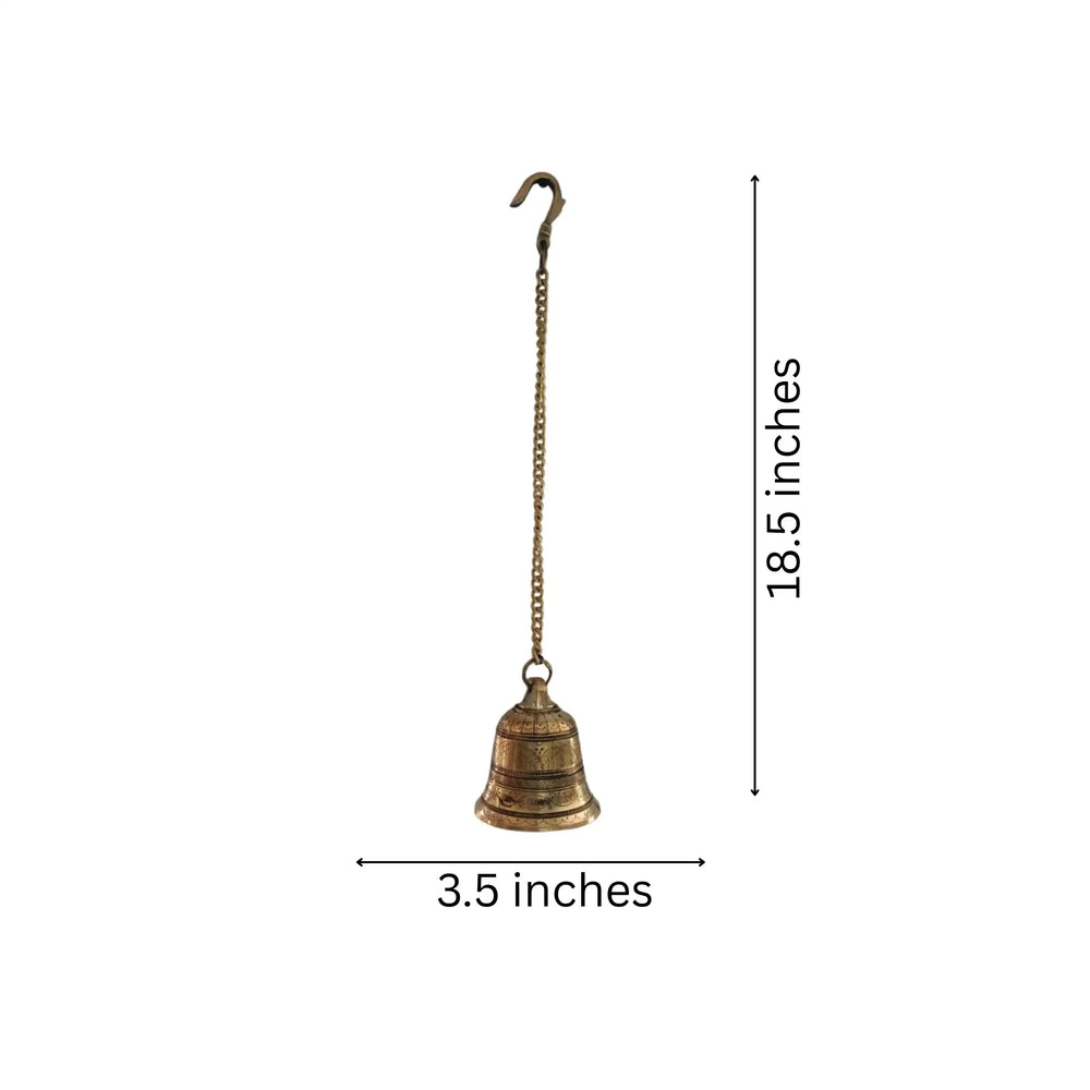 Handcrafted Antique Finish Hanging Brass Temple Bell with Chain and Hook Brass Ware