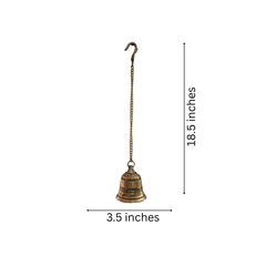 Handcrafted Antique Finish Hanging Brass Temple Bell with Chain and Hook