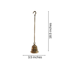 Handcrafted Antique Finish Hanging Brass Temple Bell with Chain and Hook Brass Ware