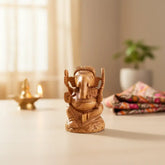 Wooden Ganesh Statue with Turban | Handcrafted Hindu Deity Figurine maruthi handicrafts
