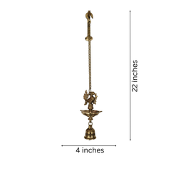 Traditional Brass Hanging Oil Lamp (Diya) with Peacock and Bell