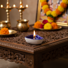 Heart-Shaped Blue Pottery Diya | Floral Oil Lamp