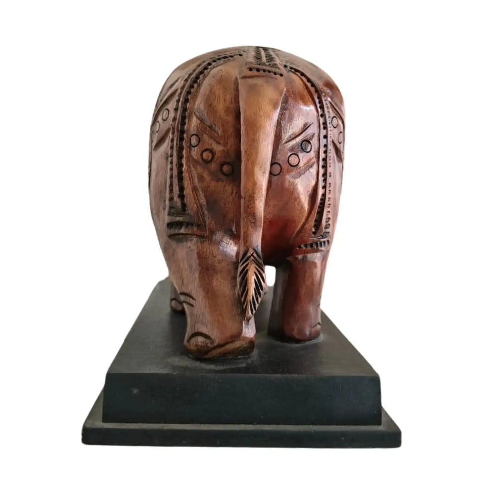 Hand-Carved Wooden Elephant with Base – Elegant Decorative Figurine Wooden Decorative