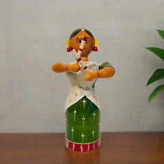 Vibrant Dandiya Dancer - Handcrafted Etikoppaka Wooden Woman Doll Etikoppaka Lacquerware