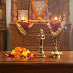 Traditional Golden Brass Deepa Lakshmi Idol / Oil Lamp Statue Brass Ware