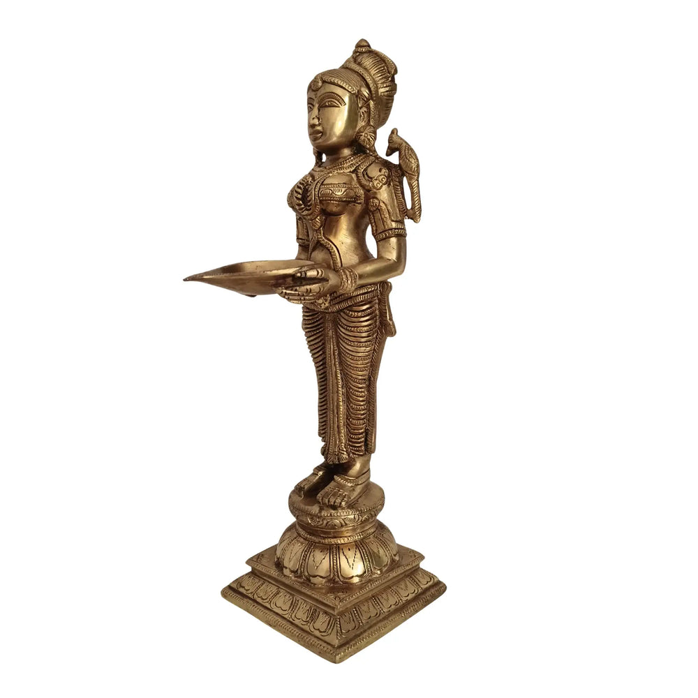 Elegantly Sculpted Brass Deepa Lakshmi Statue (Lady with Lamp) Brass Ware