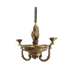 Brass peacock hanging diya, traditional oil lamp.