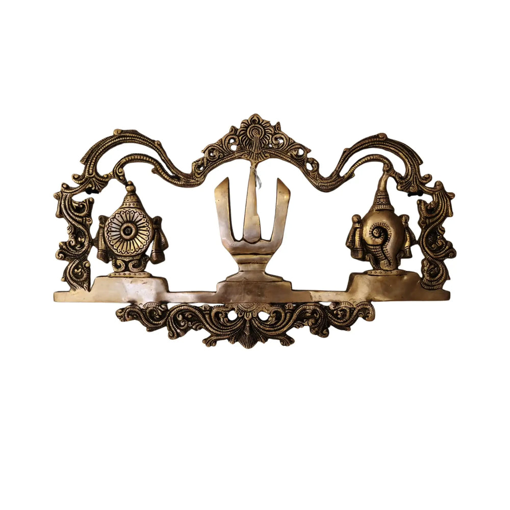 Sacred Brass Venkateswara Namam Wall Hanging with Shankha and Chakra Brass Ware