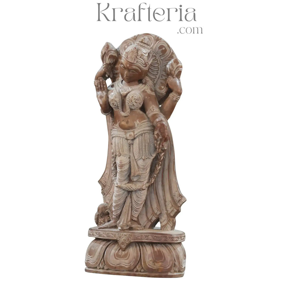 Parvathi Sculpture in Red Marble – Divine Grace and Strength Soft Stone