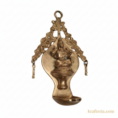 Brass Goddess Lakshmi Wall Hanging Diya | Traditional Oil Lamp with Ornate Arch Brass Artwork