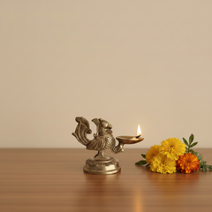 Handcrafted Brass Hamsa (Annapakshi) Table Diya | Traditional Mythical Bird Oil Lamp Brass Artwork