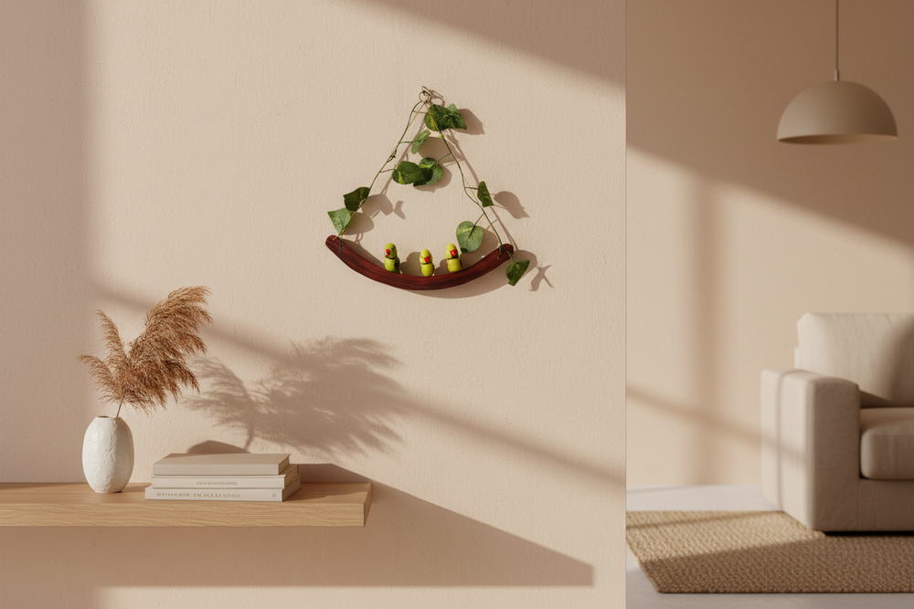 Nirmal parrot family wall hanging wooden decor