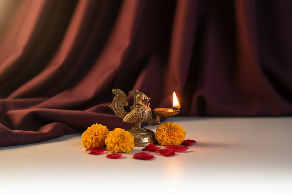 Handcrafted Brass Hamsa (Annapakshi) Table Diya | Traditional Mythical Bird Oil Lamp Brass Artwork