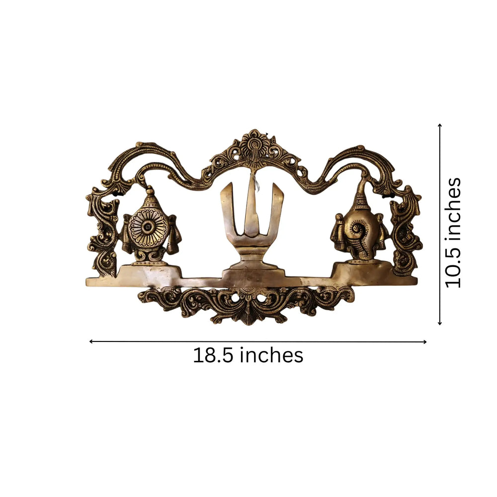 Sacred Brass Venkateswara Namam Wall Hanging with Shankha and Chakra Brass Ware