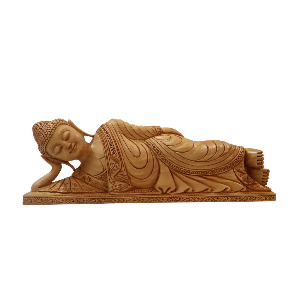 Wooden Sleeping Buddha Sculpture – Serene Home & Garden Decor Wooden Decorative