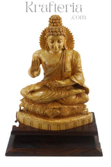 Divine Buddha Blessing Wood Statue – Tranquil Home Accent