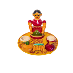 Etikoppaka Art Serving Set with Lady and Birds