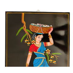 Village fisherwomen scene in Nirmal painting